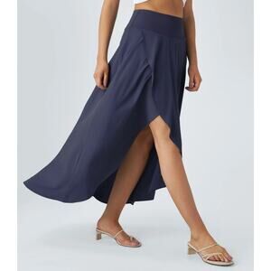 Halara Breezeful High Low Ruffle Maxi Skirt Shorts Flowy Navy XL Casual Resort